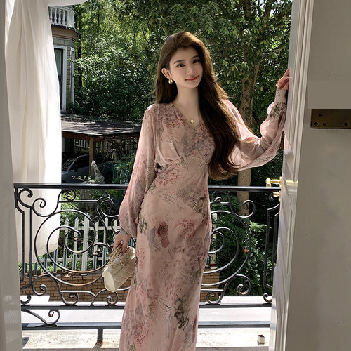 初秋法式气质长袖连衣裙女