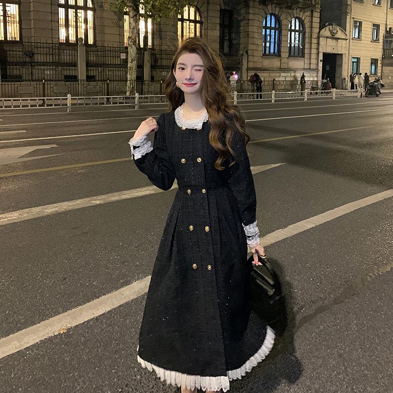 赫本风加厚灯芯绒名媛小香风长裙