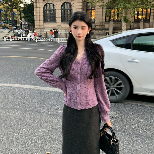 针织蕾丝开衫女修身半身裙二件套