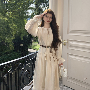 气质长袖 打底连衣裙收腰v领绝美仙女长裙子 NANA秋冬慵懒风法式
