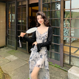 AM NANA百搭显瘦针织甜美开衫配吊带连衣裙黑色小个子纯色防晒衫