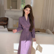 气质长袖 NANA秋冬法式 打底连衣裙小个子紫色绝美收腰V领长裙子