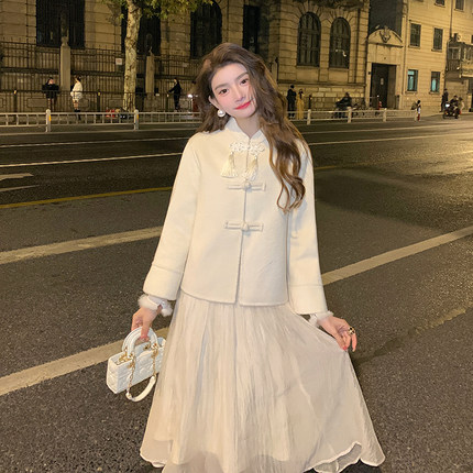 AM NANA冬季毛呢外套新中式气质小个子温柔风上衣女立领百搭女装