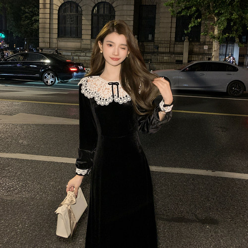 法式气质赫本风丝绒连衣裙