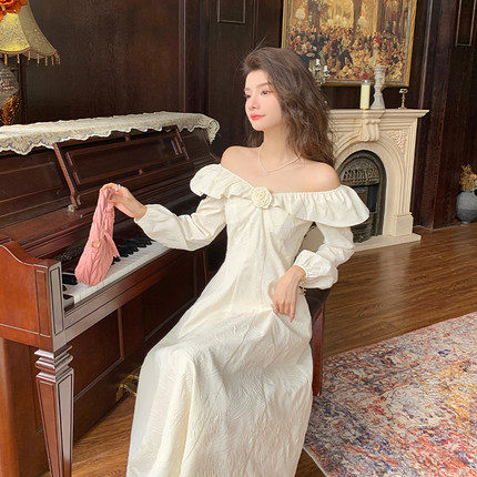 AM NANA法式气质连衣裙女长袖温柔风礼服显瘦洋气仙女裙漂亮长裙