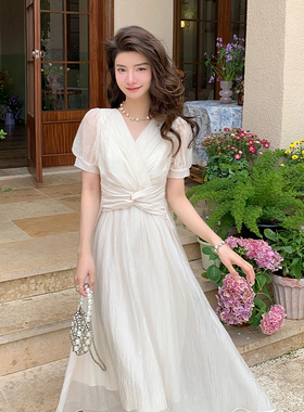 AM NANA◆夏季新款法式短袖连衣裙温柔风气质仙女裙显瘦初恋长裙