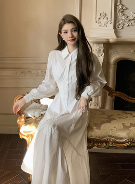 AM NANA秋冬法式气质白色衬衫连衣裙二件套温柔风轻奢仙女长裙子