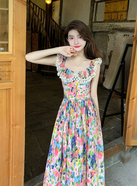AM NANA茶歇碎花连衣裙夏纯欲高级设计感仙女裙海边度假显瘦长裙