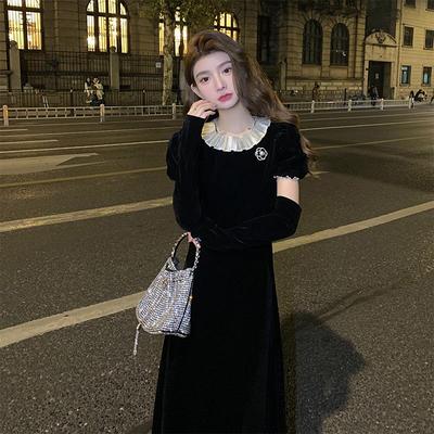 丝绒AMNANA赫本风法式复古连衣裙