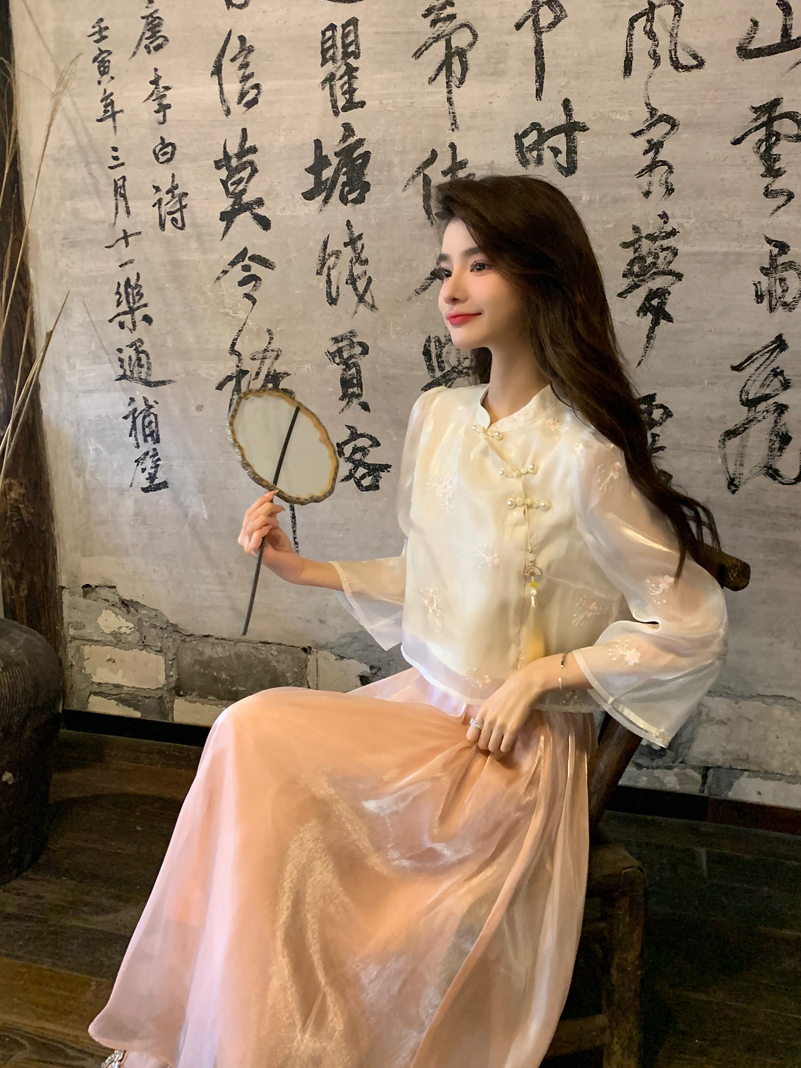 AM NANA NEW CHINESE HEAVY INDUSTRY SMALL PLUM BLOSSOM EMBROIDERED CARDIGAN STREAMER SATIN CHINESE STYLE BEAUTIFUL PLATE BUCKLE DRESS
