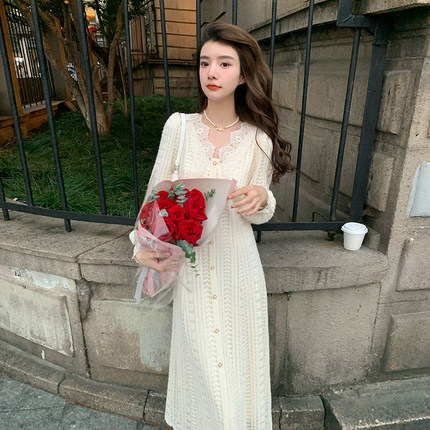 AM NANA法式加绒长裙连衣裙女初恋裙打底显瘦气质温柔风长裙子