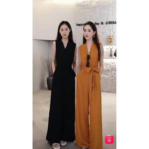 HE TAO小四粉丝专享2025夏季高腰宽松显瘦阔腿裤女垂感连体裤D1738
