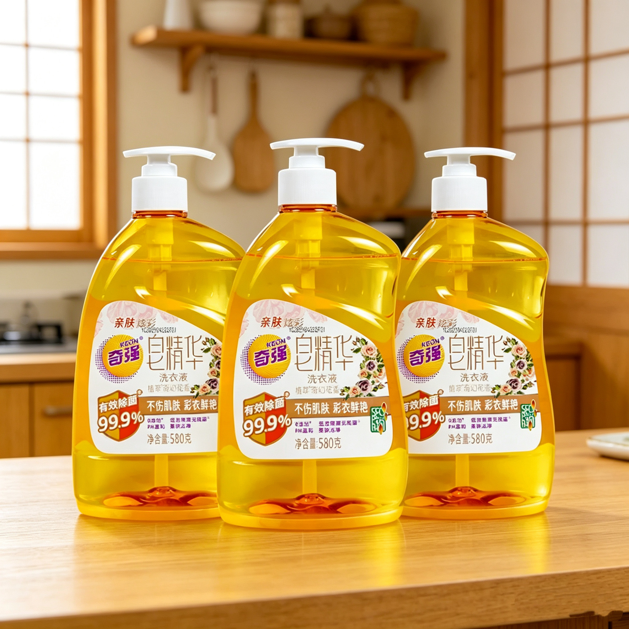 3瓶580g奇强植物皂精华皂液香味低泡家用洗衣液家庭装大瓶组合装
