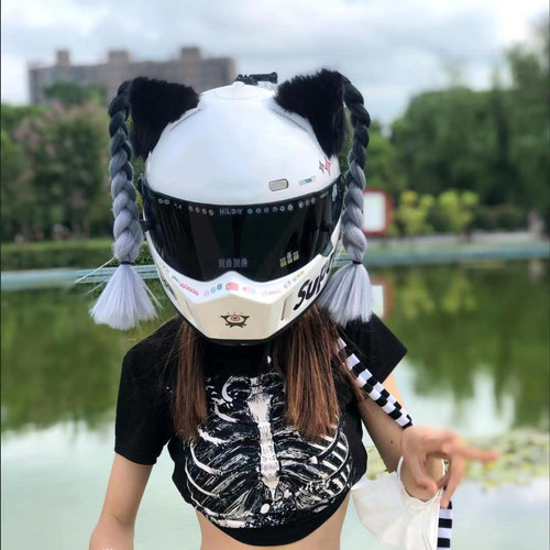 2条机车头盔装饰辫子骑行滑雪头盔装饰品电动车骑士个性脏辫可拆