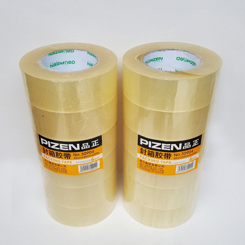 得力品正30904封箱胶带 6卷/筒 透明胶带 45um*45mm*200y规格