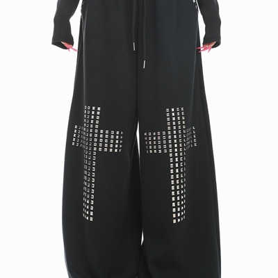 铆钉十字架黑色美式高街爵士舞裤子女阔腿宽松运动休闲裤男2026年