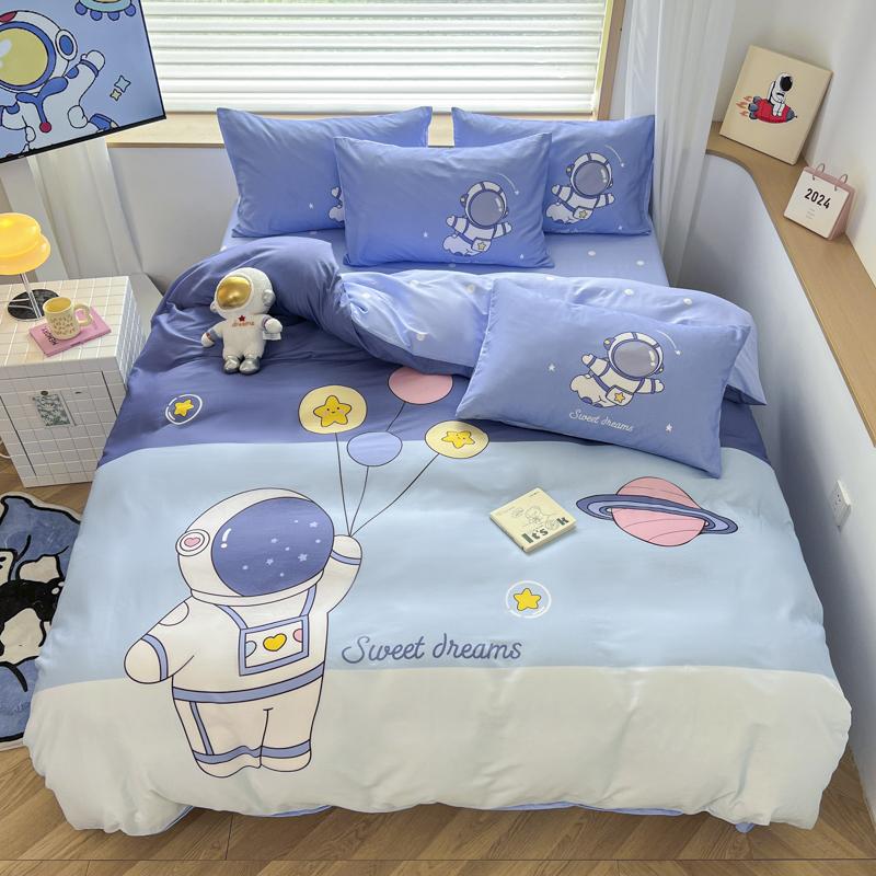 太空儿童四件套纯棉男孩宇航员卡通被套三件套床笠0.9米1.35m定制