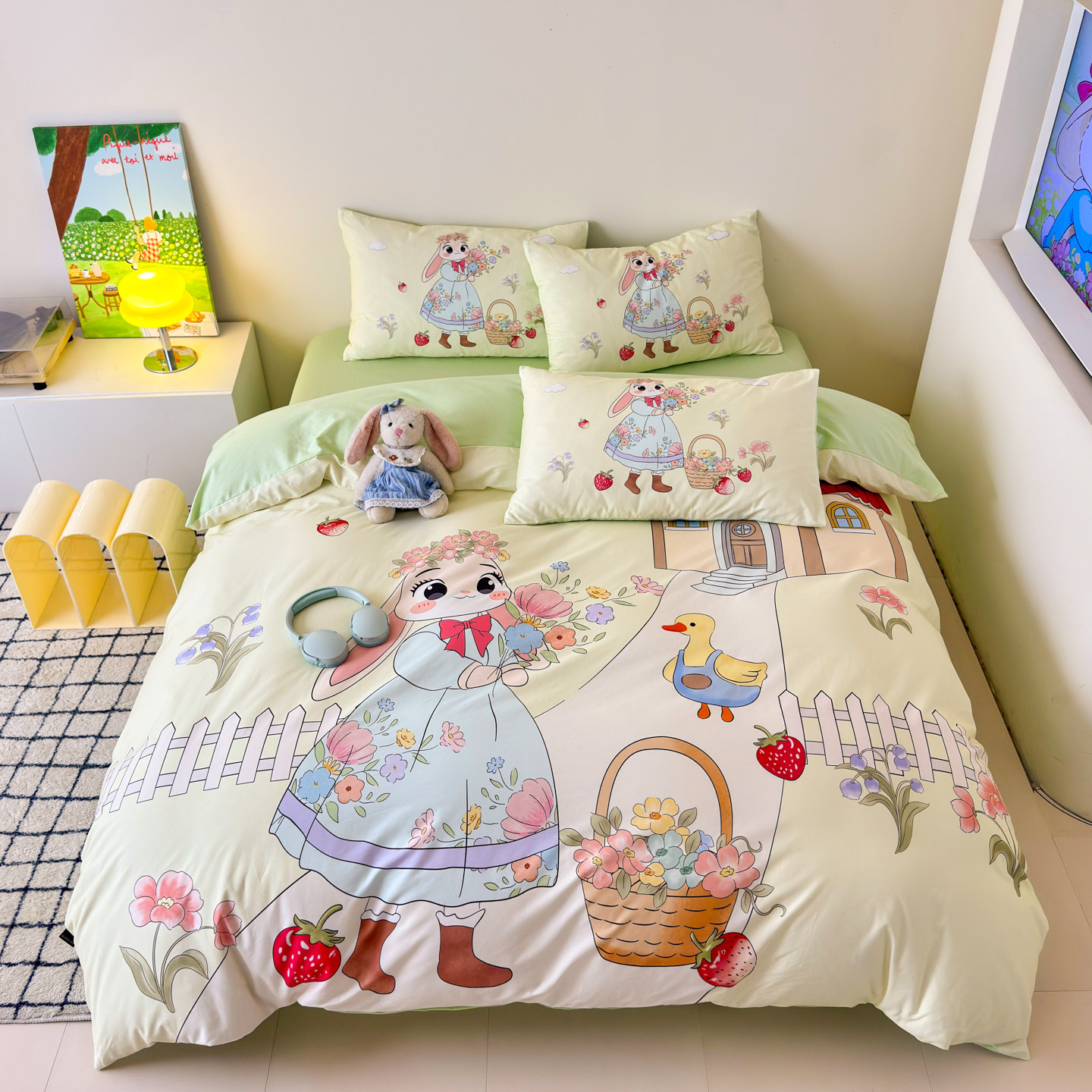 田园公主卡通儿童三四件套纯棉全棉女孩上下铺床笠0.9m1.35米定做