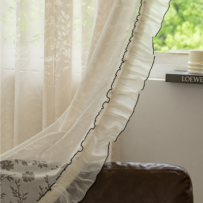 窗帘花边法式浪漫黑边立边侧拼荷叶蕾丝木耳边轻奢卧室客厅M-966