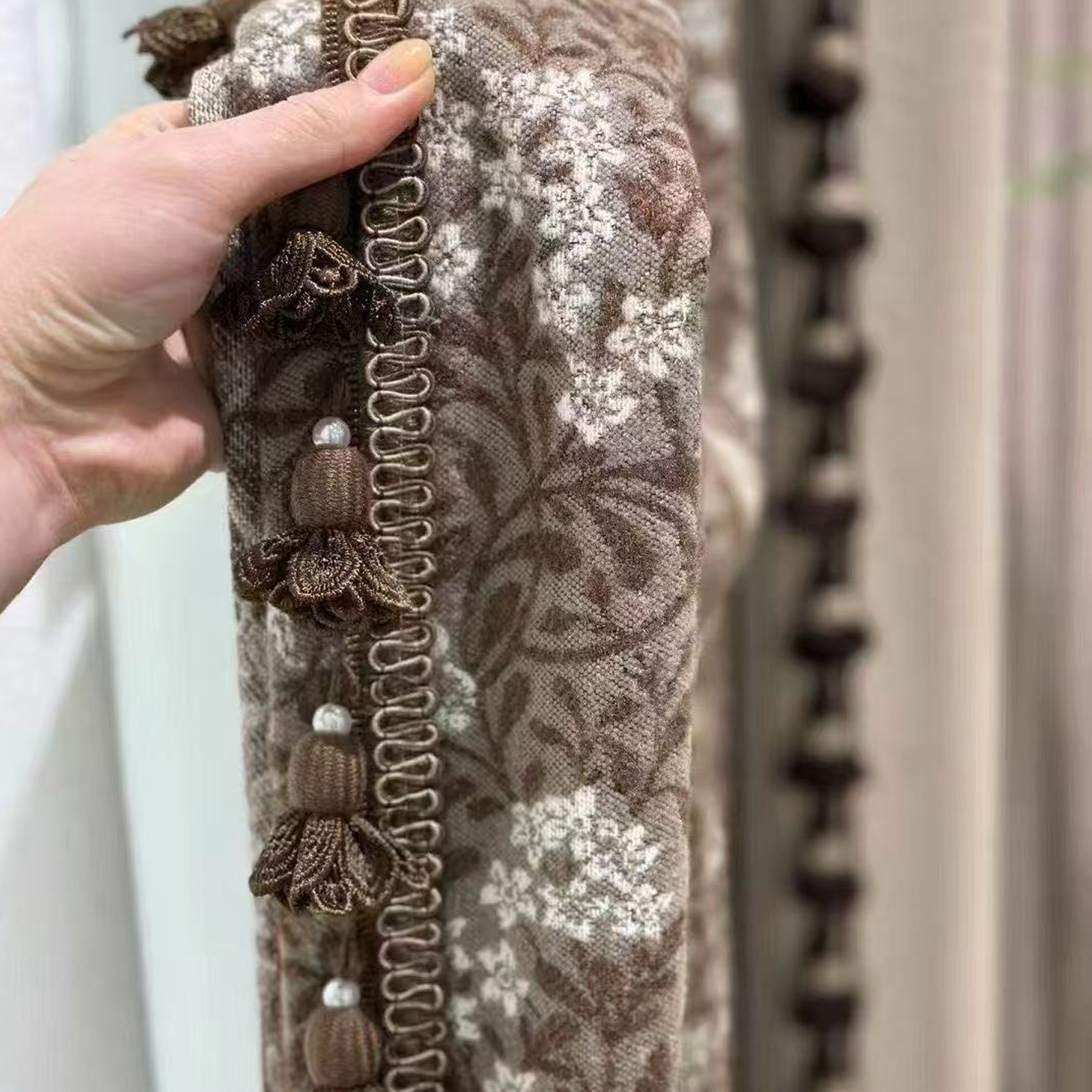 窗帘高端墨绿帘头幔头穗子中古风花边立边花朵珠吊穗辅料M-980
