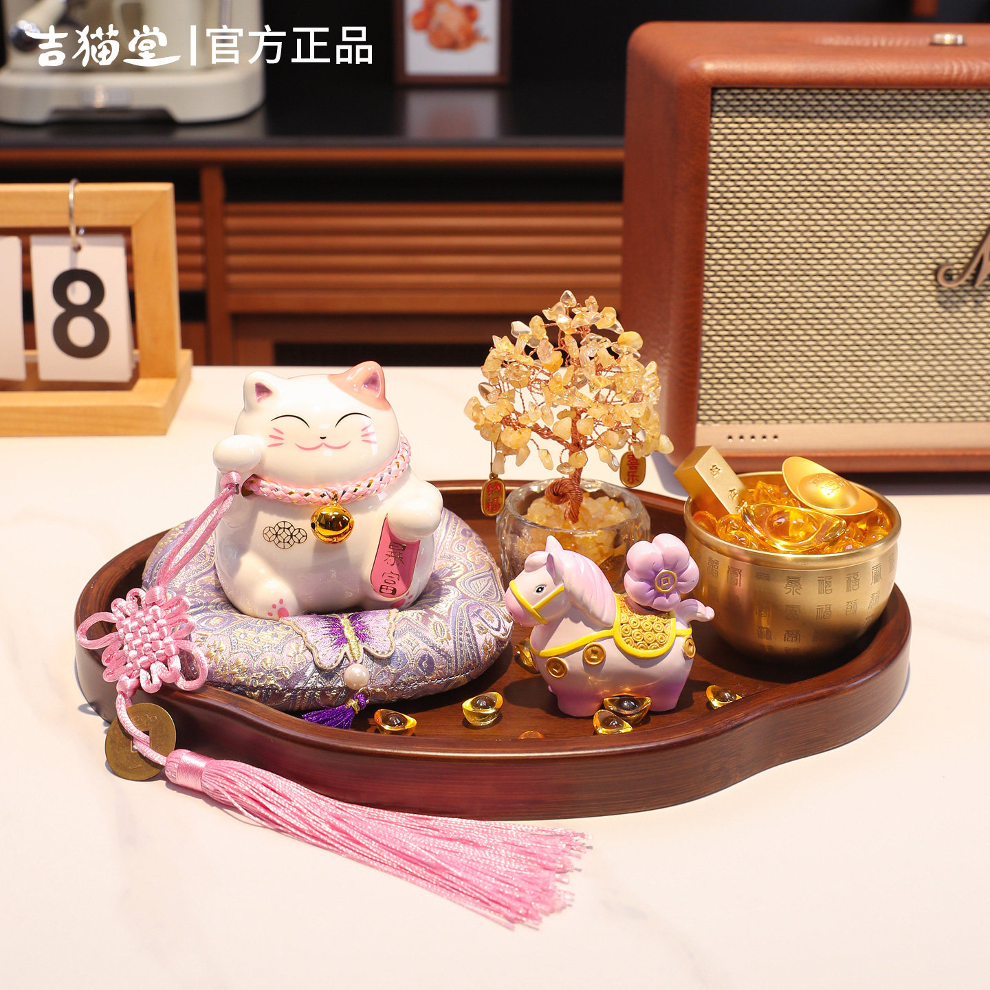 吉猫堂新中式招财猫玄关摆件组合陶瓷装饰品家居客厅招财风水摆设