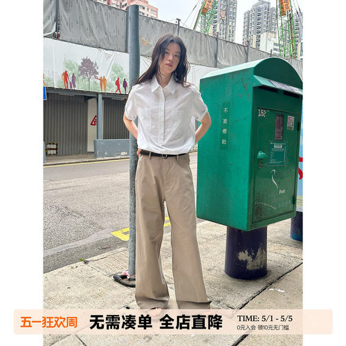 UNRETRO半门禁设计条纹短袖衬衫
