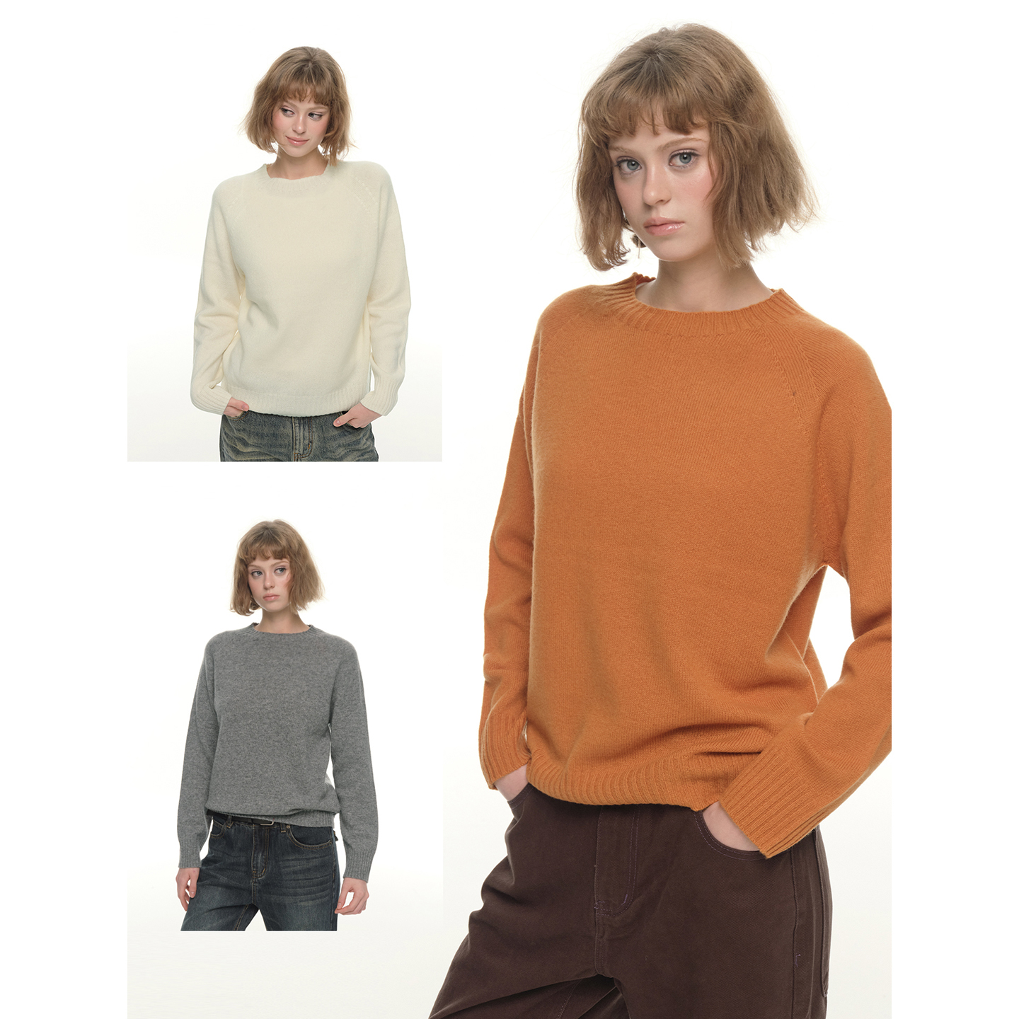 UNRETRO复古圆领套头毛衣女内搭