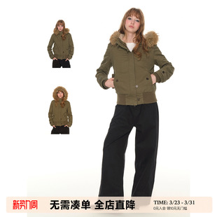 新款 复古毛领棉服外套女冬季 短款 修身 上衣 UNRETRO 棉衣工装 美式