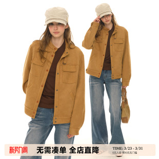 春秋立领皮衣复古夹克上衣 外套女新款 UNRETRO 美拉德麂皮绒短款