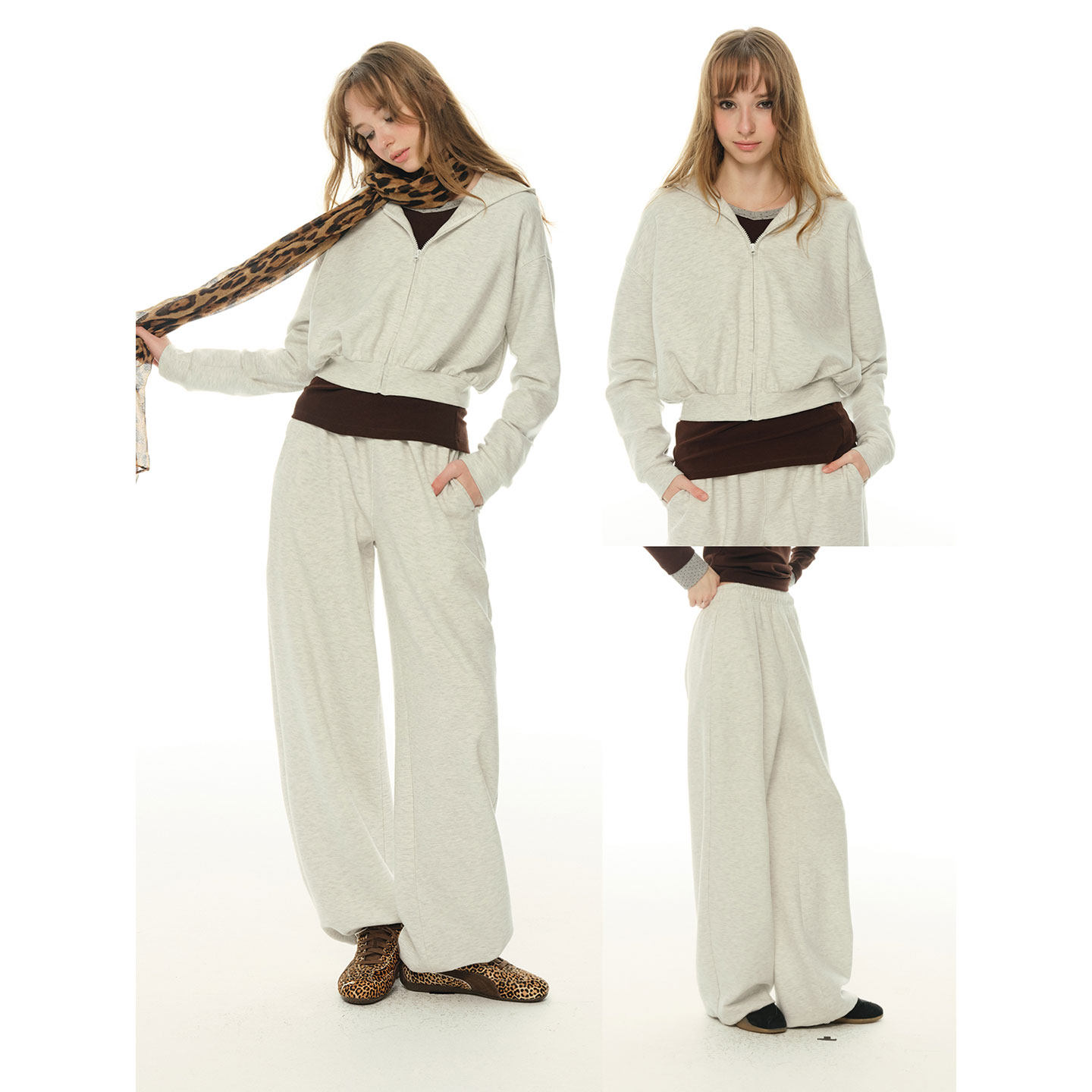 UNRETRO 整套穿搭 巨好看灰色休闲连帽卫衣套装女开衫卫裤两件套,女装/女士精品,时尚套装,淘宝优惠券,粉丝福利购,淘宝优惠卷