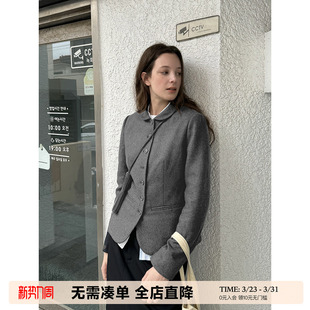 羊毛混纺 修身 短款 外套女秋冬款 收腰西服上衣 娃娃领西装 UNRETRO