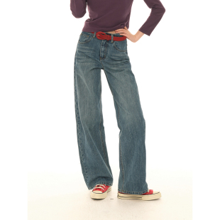 低腰百搭小个子休闲弯刀裤 UNRETRO 女秋季 直筒牛仔裤 复古水洗窄版