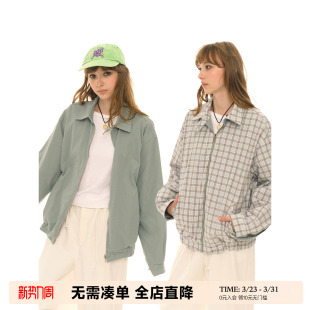 哈灵顿夹克女小个子开衫 秋冬复古大版 格纹外套 双面穿 UNRETRO