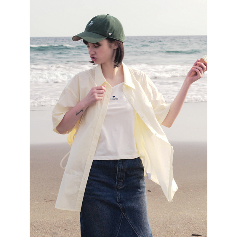 UNRETRO复古学院风纯棉短袖衬衫