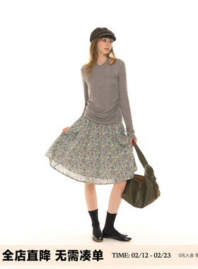 UNRETRO复古全棉高腰彩色波点半身裙女小个子甜酷少女宽松A字伞裙