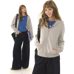 UNRETRO 重工复古灰色针织毛衣女秋冬小个子慵懒卫衣加厚拉链外套