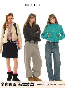 UNRETRO 轻薄90白鸭绒绿色羽绒服女冬小个子立领短款保暖上衣外套