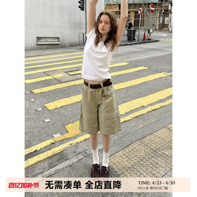 UNRETRO复古多口袋卡其工装中裤