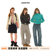 UNRETRO 轻薄90白鸭绒绿色羽绒服女冬小个子立领短款 保暖上衣外套