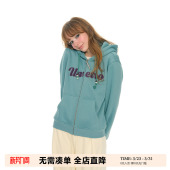 百搭休闲外套 复古设计感字母刺绣印花卫衣女秋冬修身 UNRETRO 美式