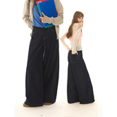 女复古宽松高腰显瘦休闲阔腿长裤 UNRETRO 全棉原色廓形弯刀牛仔裤