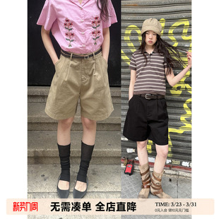 休闲五分裤 女夏小个子工装 水洗纯棉百慕大短裤 UNRETRO复古基础款