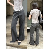 女春秋百搭休闲九分烟管直筒裤 UNRETRO 复古低腰合身微喇条纹西裤