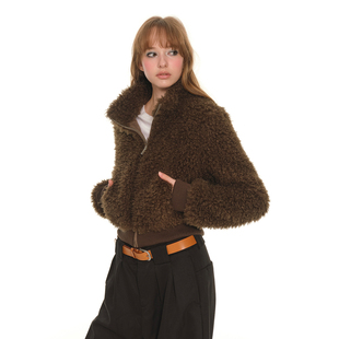 新款 UNRETRO 毛毛外套女冬季 复古咖色短款 慵懒感小个子上衣 美式