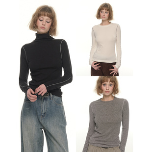 内搭打底衫 UNRETRO T恤女圆领修身 抗菌天丝羊毛灰色长袖 百搭公式