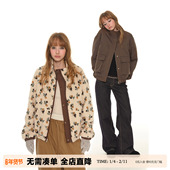 UNRETRO 正反两穿立领羊羔毛外套女冬季 复古印花保暖棉服夹克上衣