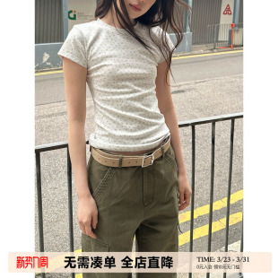 现货 T恤女短款 UNRETRO甜酷辣妹美式 显瘦正肩短袖 上衣 碎花修身