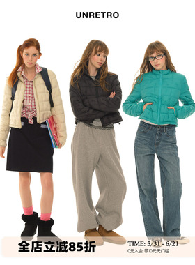 UNRETRO 轻薄90白鸭绒绿色羽绒服女冬小个子立领短款保暖上衣外套