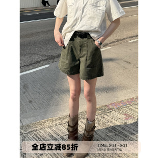 UNRETRO 美式复古高腰阔腿工装短裤女夏小个子显瘦甜酷辣妹热裤