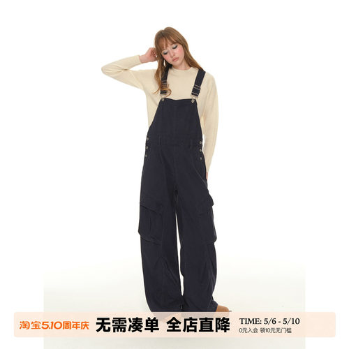 UNRETRO美式复古牛仔背带裤女